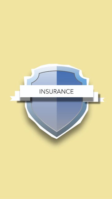 A close-up of a shield emblem with a blue and gray design, featuring a white banner across the middle with the word 'INSURANCE' in black capital letters, set against a light beige background. This sym
